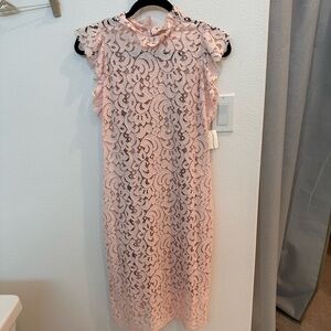 Alexia Admor Pink Lace Sheath Dress Mock Neck Midi